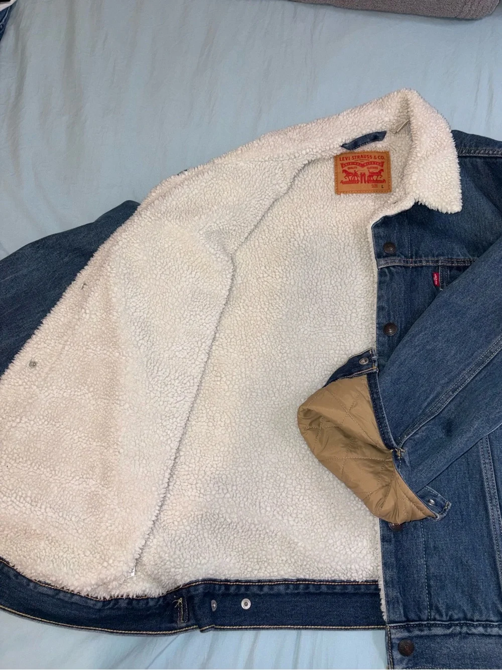 Levi's Blue Denim Sherpa Jacket with Cream Collar
